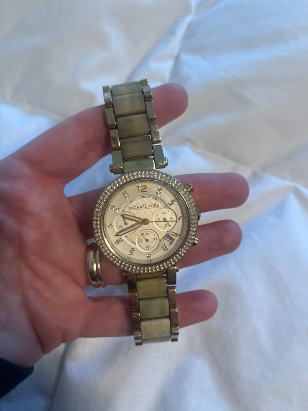 Michael Kors Gold and Ivory Tone Crystal-Trim Chronograph Watch